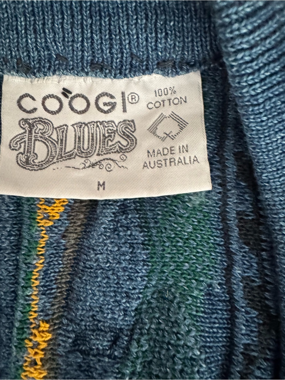 COOGI Blue Multicolor Shawl-Collar Cable Cardigan with Bold Accents - Picture 2 of 5